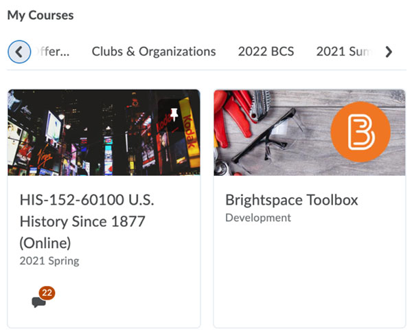 A screenshot of the Brightspace Toolbox in the my courses list.