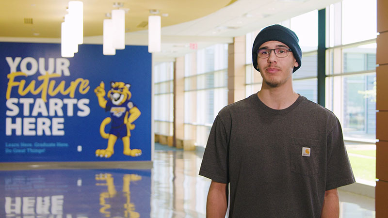 An NICC student being interviewed in the Peosta main building.