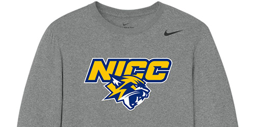 A gray sweatshirt with the NICC Cougars logo.