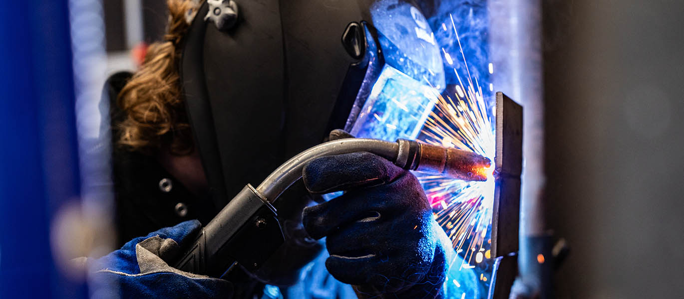 Close-up of student welding